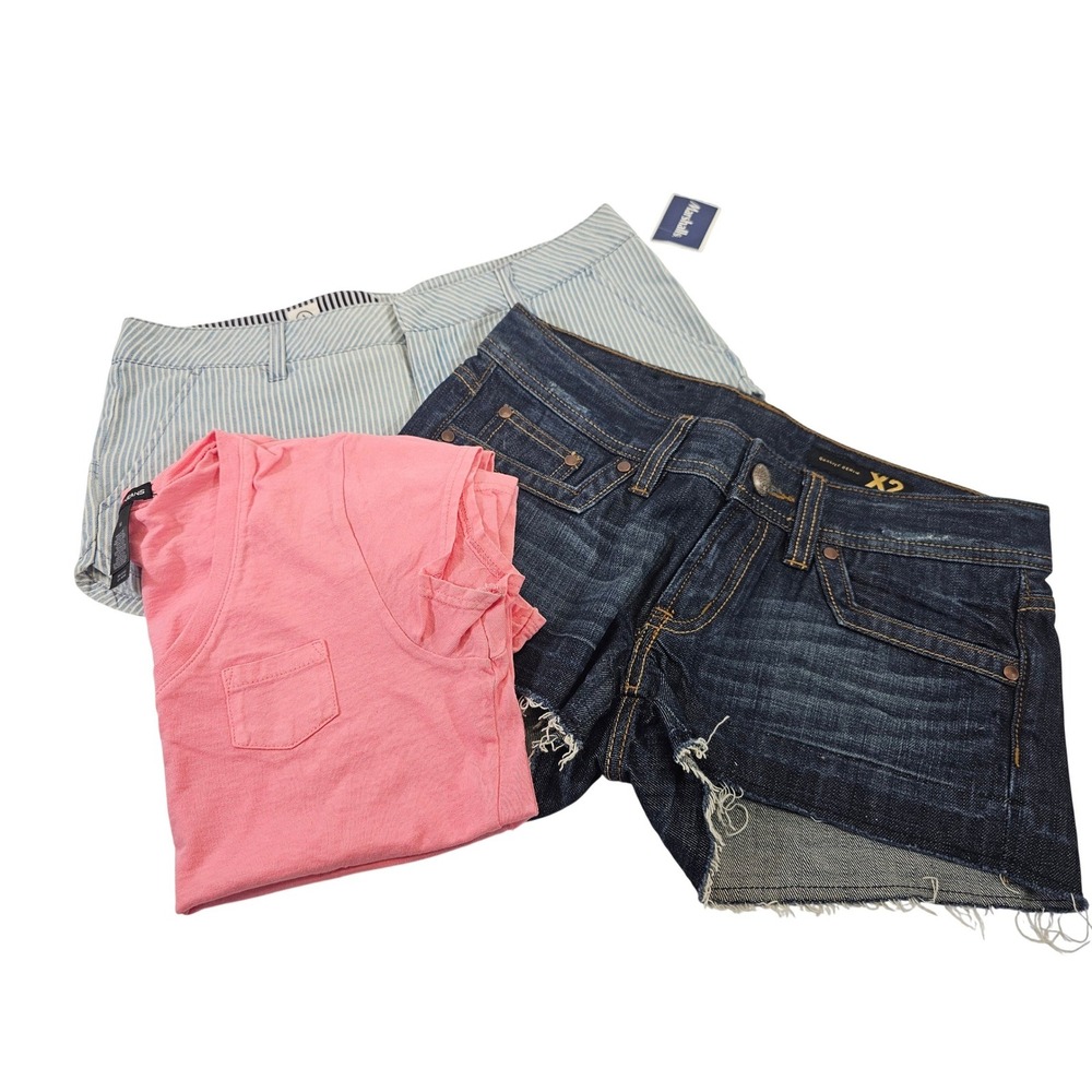 X2 Denim Shorts & shirt Womens 4 Blue Solid Distressed Cut Off Raw Hem Low Rise